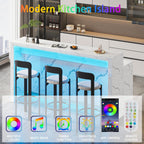 70.9" Large Faux Marble Dining Table with LED Lights, White Counter Height Kitchen Island Table with Power Outlets & USB Ports, Modern Bar Table for Kitchen Dining Room Apartment