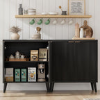Homleke Buffet Cabinet with Storage, Modern Fluted Accent Sideboard with Doors & Adjustable Shelf, Buffet Table Entryway Cabinets for Living Room, Kitchen, Dining Room, Hallway, Black