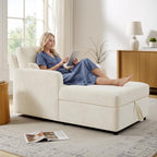 58" Oversized Chaise Lounge Chair with Storage, Chenille Beige
