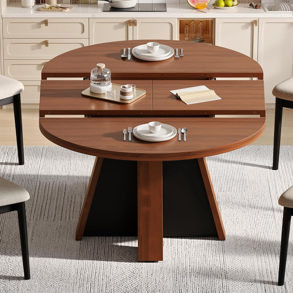 Einhomn 43"-59" Extendable Dining Room Table for 4-8 People, Oval Dining Table with Removable Leaves Space Saving, Round Expandable Kitchen Table for Dining Room Kitchen Living Room, Walnut
