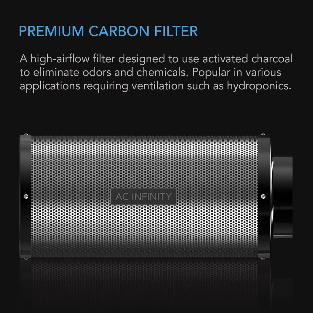 AC Infinity Air Carbon Filter 12" with Premium Australian Virgin Charcoal, for Inline Duct Fan, Odor Control, Hydroponics, Grow Rooms