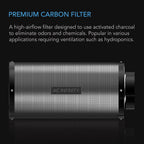 AC Infinity Air Carbon Filter 12" with Premium Australian Virgin Charcoal, for Inline Duct Fan, Odor Control, Hydroponics, Grow Rooms