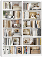 FACBOTALL Bookshelf Tall Bookcase, 6-Tier Double Wide Bookshelves, White
