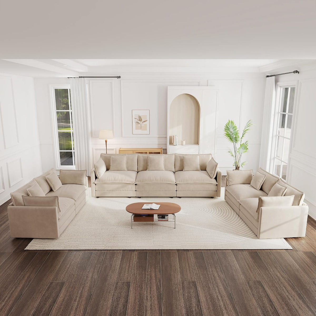 mikibama Luxury Oversized 3 Piece Sofa Set, 2 Pieces of 2 Seater and 1 Piece of 3 Seater Sofa, Modern Chenille Comfy Cloud Couches Set with 13 Pillow for Living Room Office, Light Coffee