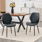 Dining Chairs Set of 4, Modern Upholstered Kitchen Chairs with Curved Back, Diamond Stitching, Padded Cushion Seat and Metal Legs, Comfy Side Accent Chairs for Dining Room, Kitchen, Black