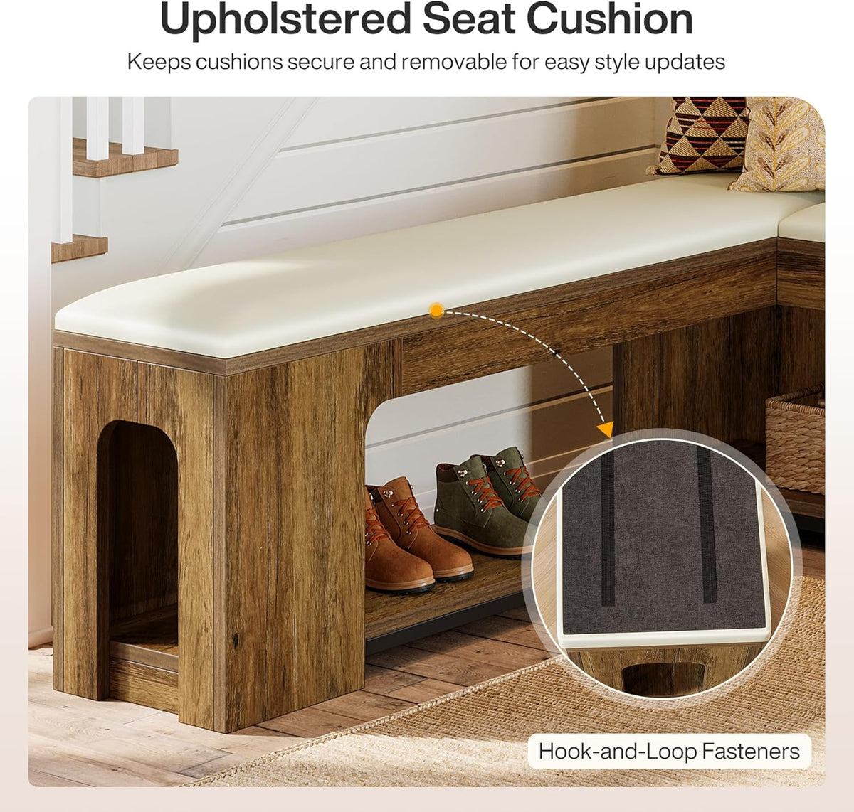 Tribesigns L Shaped Corner Bench, 47.24" Farmhouse Breakfast Nook Bench with Removable Seat Cushion, Corner Bench for Kitchen, Dining Room, Living Room