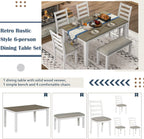 Harper & Bright Designs Rustic 6-Piece Dining Set with Table, 4 Upholstered Chairs & Bench | Farmhouse Kitchen Table Set for Dining Room (Brown + Whitewash)