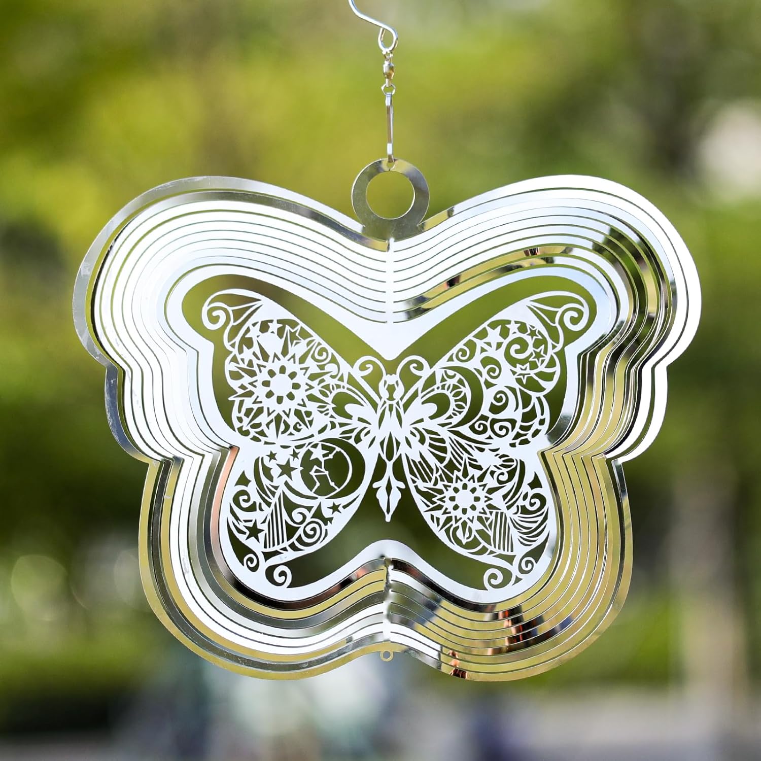 Wind Spinners Outdoor, 3D Butterfly Hanging Wind Spinners, 12 inches, Kinetic, Stainless-Steel Metal, Smooth Spinning, Indoor and Outdoor Decoration for Garden, Patio, Yard, Gift for Women Mom Wife