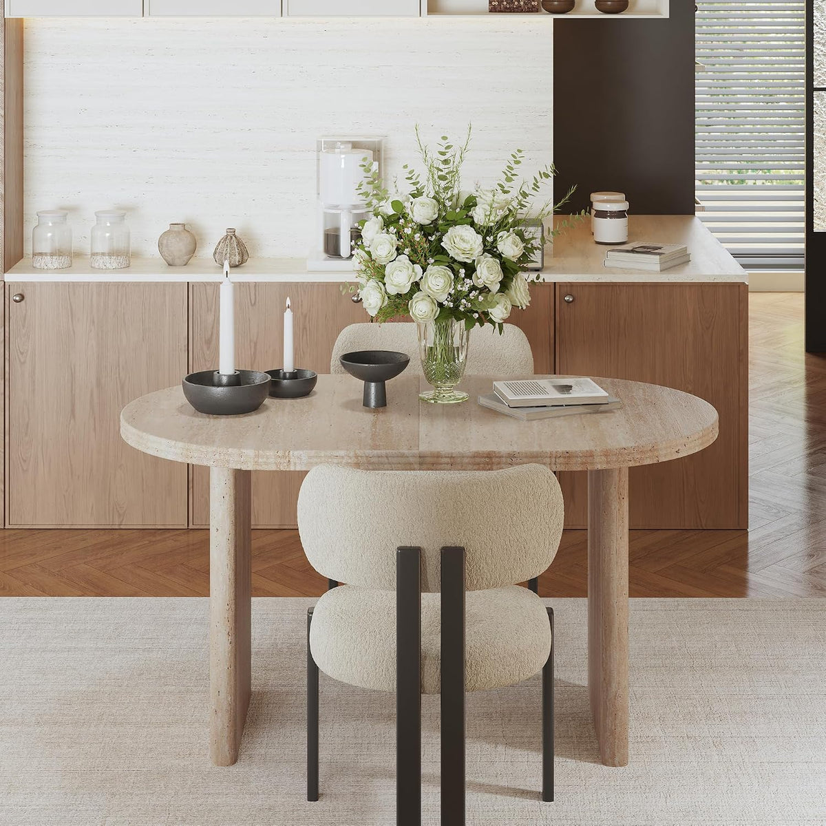 71" Accent White Extendable Dining Table, Mid-Century Modern Wood Oval Space Saving Extending Kitchen Tables for 2-6 People