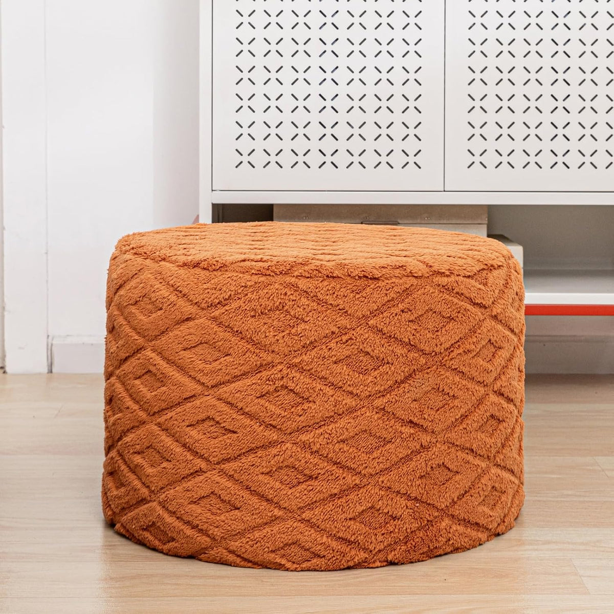 Fluffy Round Ottoman Pouf,Foot Stool Ottoman,Foot Rest,Burnt Orange,20x14In | All-in-One Foam Pouf,Ottoman Coffee Table,Couch Footrest,Footrest for Chair,Remov. Cover,Perfect for Living Room,Bedroom Dorm