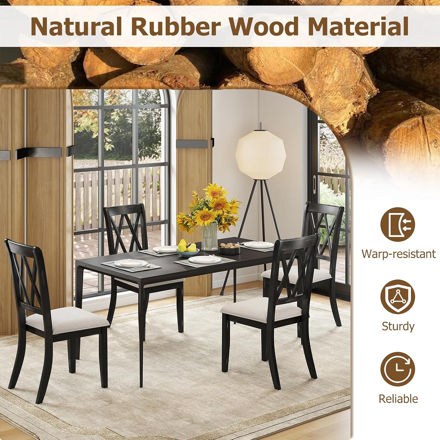 GOFLAME Wooden Dining Chairs Set of 4, Farmhouse Kitchen Chairs with X-Shaped High Backrest and Padded Seat, Armless Side Chairs with Rubber Wood Legs for Dining Room, Living Room, Restaurant