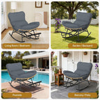 ZENPETIO Papasan Rocking Chair - 500LBS Oversized Rocer with Footrest | Outdoor Papasan Chairs with Thicker Cushion, All-Weather Wicker Rattan Cozy Rocking Chair for Indoor, Balcony, Porch, Garden