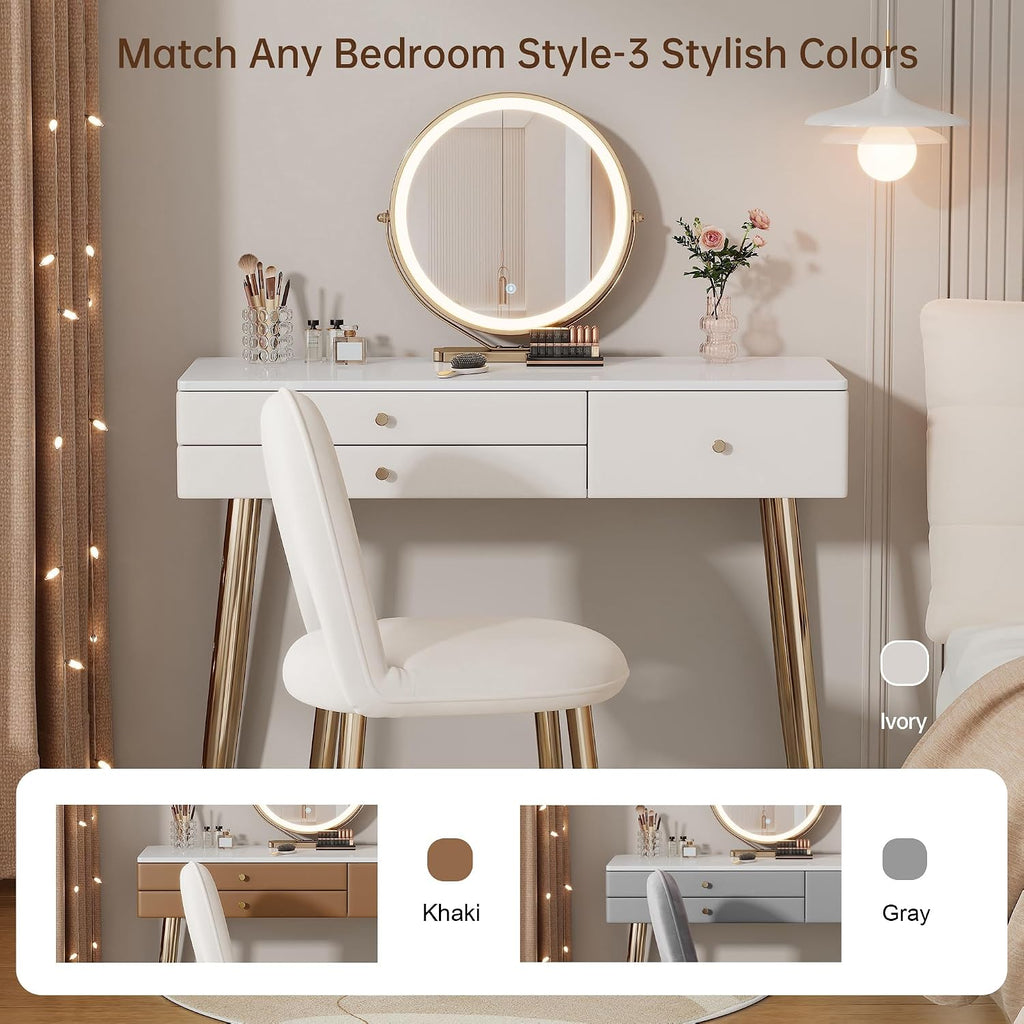 KDCAS 39" White and Gold Vanity with Lights and Chair