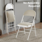 VECELO Folding Chairs Set of 2, Faux Leather Padded, Beige | Folding chairs with comfortable PU leather padded seat, Sturdy metal frame, Space saving design for office dining party