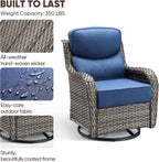 Swivel Patio Chairs sofa Set of 4 with 6" Thick Cushion - Wicker Outdoor Swivel Rocker Patio Chair ,Sofa/Glass coffee table, High Back Comfortable Outdoor Glider Chairs - Grey Wicker | Blue Cushions