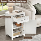 White Nightstand with Drawer, Farmhouse End Table with Storage Cabinet and Adjustable Shelf, 30" Tall Bedside Table Rustic Wood Sofa Side Table for Living Room, Bedroom