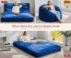 Hobestluk Adults Bean Bag Chairs Convertible 3 in 1 Large BeanBag Couch | Velvet,3 IN 1 Design,Memory Foam Filling,Portable Handle,Comfy Sofa Couch Lounger for Living Room Bedroom | Blue FULL Size
