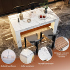 63"*35.4" Large Imitation Marble Dining Table, Mordern Bar Marble Stripes Kitchen Dining Table with Grille Design for 4 5 6 7 People, Island Table with LED Lights for Home Kitchen Living Room.