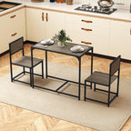 COSTWAY 3-Piece Small Dining Table Set for 2, Industrial Dinette Set with Sturdy Metal Frame & Wood Grain Tabletop, Space-Saving Kitchen Table and Chairs for Apartment, Small Spaces (Gray Oak)
