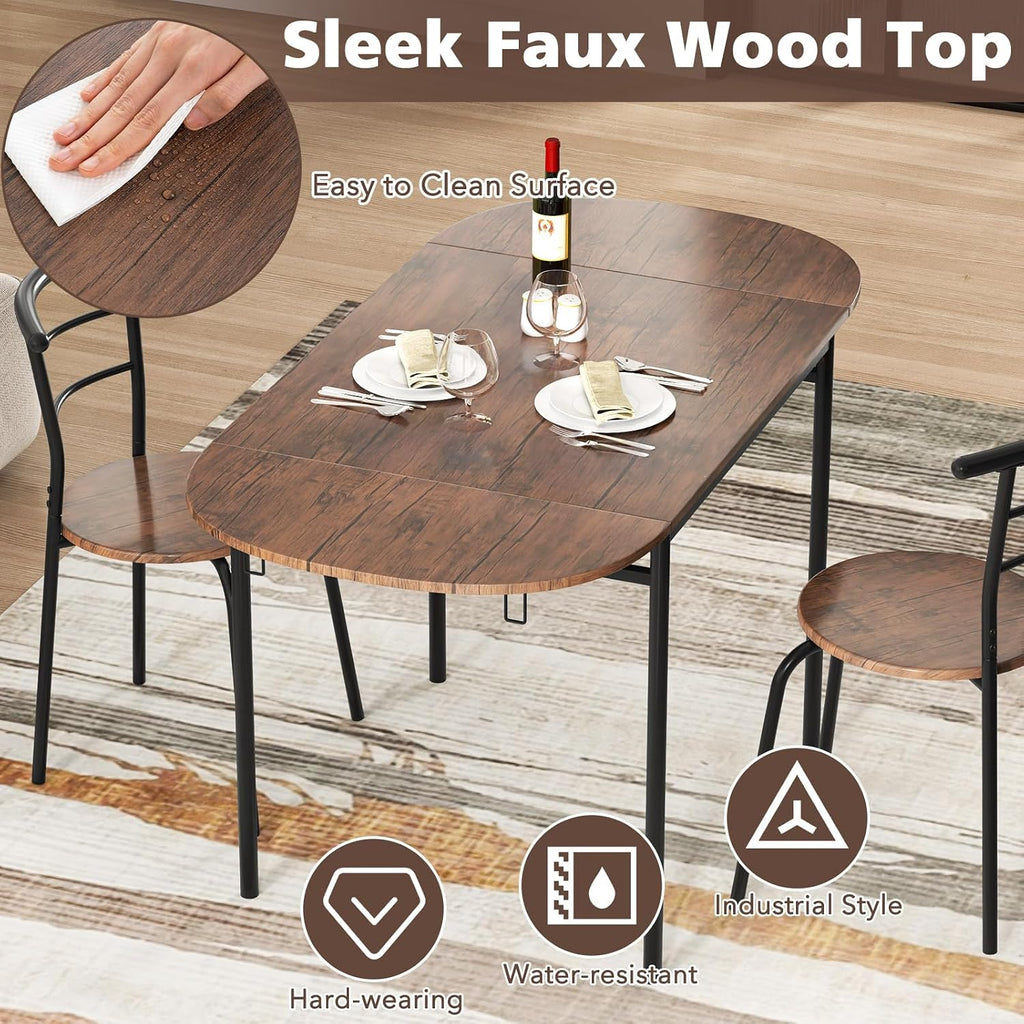 GOFLAME 3-Piece Drop Leaf Dining Table Set, Extendable Kitchen Breakfast Table with 2 Chairs, Space Saving Folding Dining Room Set for Home Kitchen, Apartment, Small Space, Rustic Brown