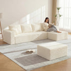 118" U-Shaped Modular Sectional Sofa Set,Soft Corduroy Cloud Couch with Chaise & Ottoman,Deep Seat Couches for Living Room,No-Assembly - Beige (Left Facing Chaise)