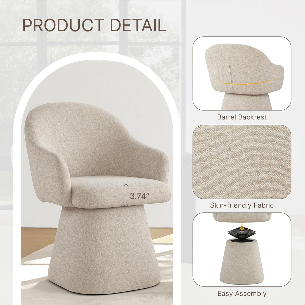 KISLOT Swivel Dining Chairs Set of 4, Upholstered Modern Barrel Dining Chairs with 360° Swivel Base, Chenille Velvet Fabric Accent Kitchen Chairs with Arms, Padded Dining Room Chairs, Sand