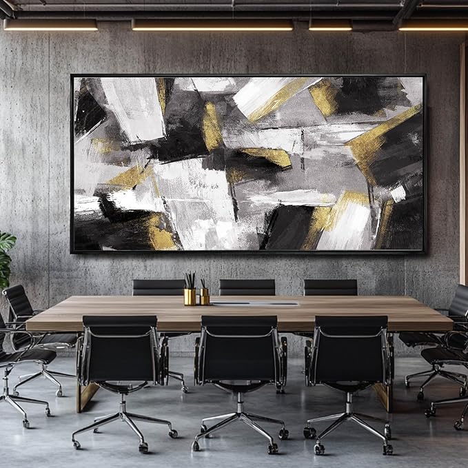 Kureful Large Abstract Wall Art for Living Room Gold Abstract Maximalist Decor for Bedroom Home Office Decor 30x60 Inch Ready to Hang
