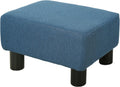 Small Trendy Comfortable Linen Fabric Cube Ottoman Footrest with Premium Construction, Sleek Blue Design, and Versatile Appeal