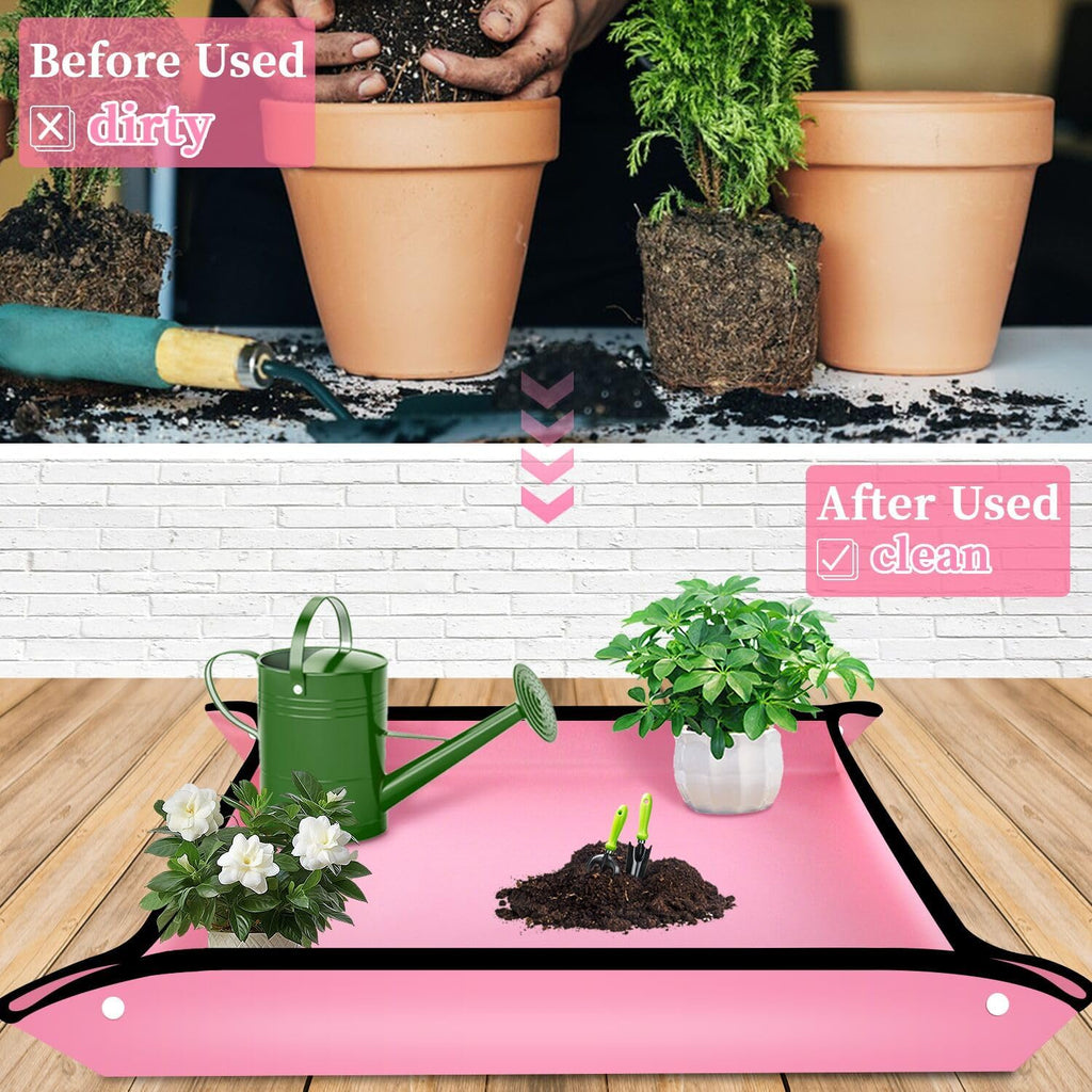 SupKing Repotting Mat for Indoor Plant Transplanting 29.5"x 29.5" Pink Garden Mat for Plant Lovers Oxford Fabric Portable Potting Tray for Gardening Mess Control