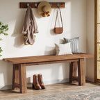 55" Solid Wood Entryway Bench, Farmhouse Long Wood Bench Dining Seat for Living Room, Kitchen, Hallway, Rustic Brown