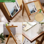 Z Shaped End Table, Wooden Coffee Tables with Storage,Boho Wooden End Table,Side Tables Living Room with Glass Top & Magazine Rack for Bedroom,Couch,Small Space,Yellow,45 * 37 * 56cm
