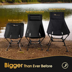 MOON LENCE Oversized High Back Camping Chair for Adults, Height Adjustable Folding Camp Chair | 400 lbs Capacity & 5.4 lbs Weight, Hidden Pillow Pocket Wide Seat for Camping Fishing Overlanding, Black