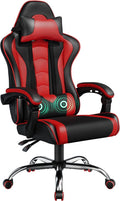 Yaheetech Gaming Chair with Massage Lumbar Pillow High Back Reclining Red | PU leather racing seat with thick foam padding, massaging lumbar cushion, headrest, and steady recline for all-day comfort.