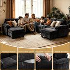 Oversized Sectional Sleeper Couch, 9 Seat Modular Sofa Pull-Out Storage Bed | MastonHome 109" U-Shaped Convertible Cloud Couch with Pillow Armrests, Chenille Fabric for Living Room, Apartment, Black
