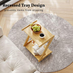 ZIYOO Z-Shaped End Table with Wheels, Natural Bamboo Couch Side Table that Slides Under Sofa/Bed, Mobile Snack Table for Living Room, Bedroom, Small Spaces