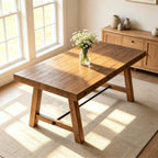 Rustic Dining Table for 4-6 People, 59" Farmhouse Rectangular Kitchen Table, Reclaimed Solid Wood Dining Room Table with Trestle Base for Kitchen/Dining Room, Home Office, Rustic Brown