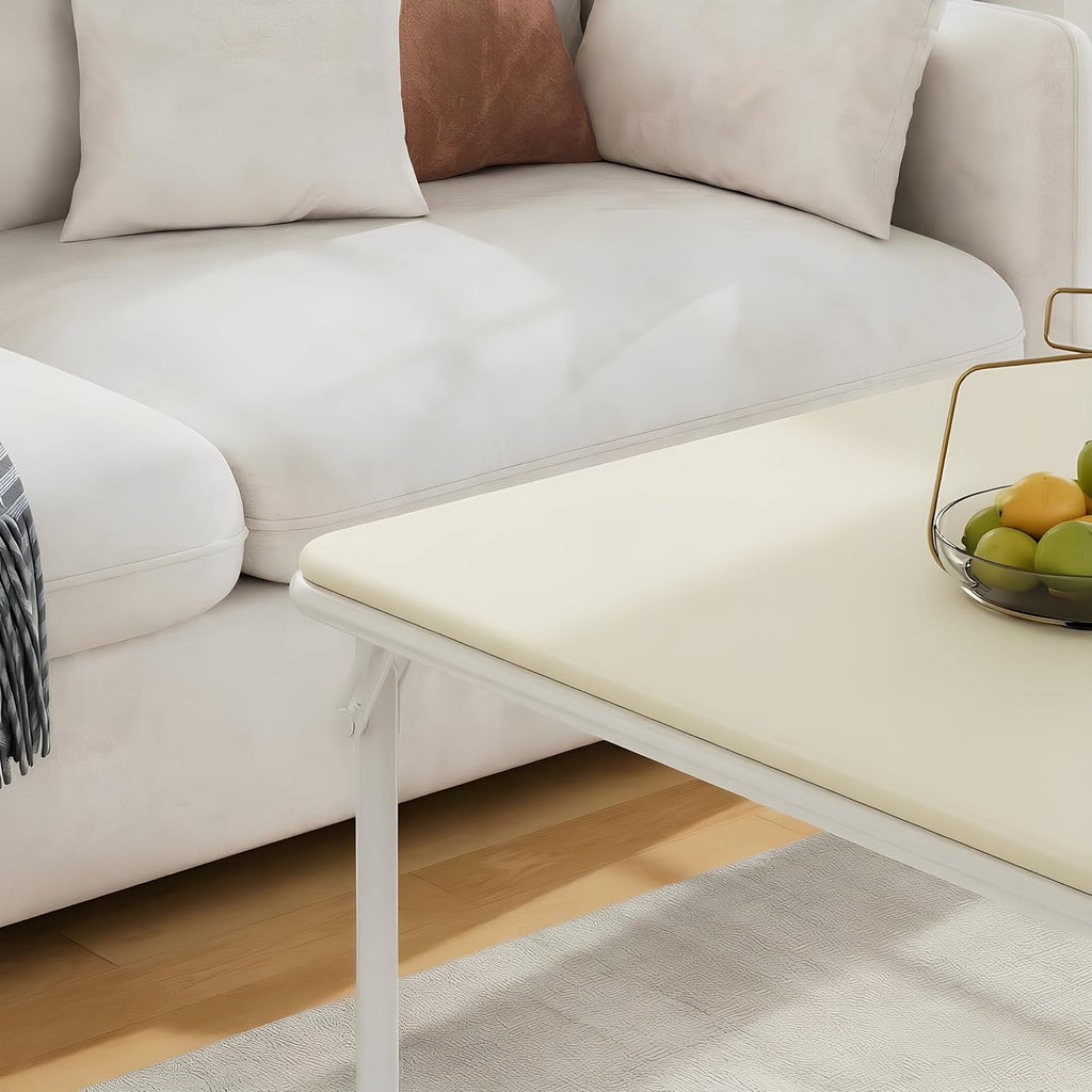 VECELO 34'' Folding Card Table Square with Soft Padded Tabletop, Portable for Dining Room, Parties, Games, Puzzles, Cream & Beige