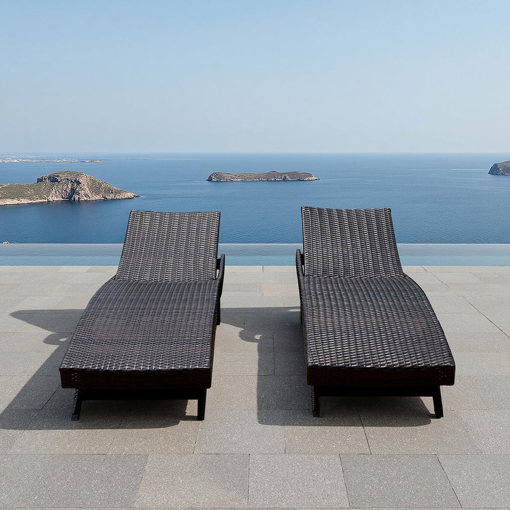 Set of Foldable Long Reclining Patio Seating Chairs, 2 Folding Chairs Patio Chaise Lounge, Outdoor Wicker Lounge Chaise, Rattan Chaise Lounge Lawn Sunbathing Recliner Beach Pool Backrest Recliners