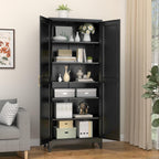 SteeLoong 75”Metal Pantry Storage Cabinet with Doors & 5 Adjustable Shelves | Kitchen Pantry Cabinet,Black Kitchen Cabinet with 2 Gold Handles,Tall Cabinet for Livingroom,Pantry, Bathroom,Kitchen,Garage
