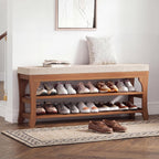 PETKABOO 39.4" Shoe Storage Bench with Cushion, Bamboo Shoe Rack Bench, 2-Tier Entryway Shoe Organizer, Supports up to 380 LB, for Hallway, Bedroom, Closet, Living Room