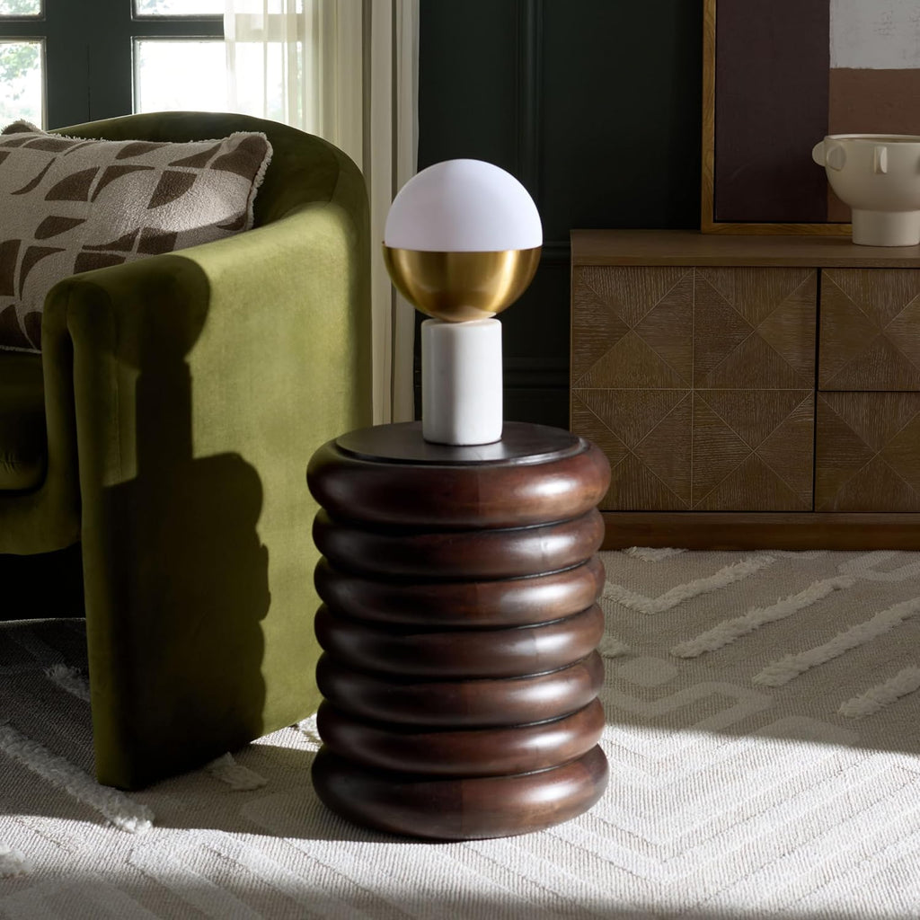 SAFAVIEH Home Collection - Anatoly Brown Accent Table, Sculptural Round Side Table, Bold Contemporary Design (ACC6615A)