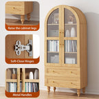 Vongrasig 71" Tall Arched Kitchen Pantry Storage Cabinet with Glass Doors, 2 Large Drawers, 6-Tier Tall Rustic Wood Cupboard Locker for Kitchen, Dining Room, Living Room, Bathroom,Natural