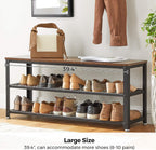 VASAGLE 3-Tier Shoe Rack, Shelf Storage Bench with Metal Mesh Shelves and Seat, Free Standing Shoe Organizer for Entryway, 11.8 x 39.4 x 17.7 Inches, Rustic Brown and Black ULBS078B01