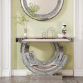 Silver Mirrored Console Table, 43" Modern Entryway Table with Crushed Diamond lnlay, 3C-Shaped Shiny Mirrored Sofa Table Behind Couch Foyer Hallway Tables for Living Room Entrance