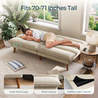 LINSY 71 Inch Futon Sofa Bed Corduroy Futon Couch with Adjustable Backrest, Convertible Folding Futons Sofa Couches for Small Spaces Living Rooms Apartment Office (Beige)