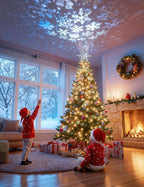 DG-Direct Christmas Tree Topper Lighted with Silver Snowflake Projector, Led Rotating Magic Snowflake, 3D Hollow Glitter Lighted Silver Snow Tree Topper for Christmas Tree Decorations