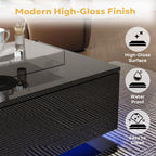 holzart Compact Low-Profile Coffee Table with LED Lights & Storage, 39.4" Small Black High Gloss Modern Center Table with Tempered Glass & Drawer for Small Spaces, Apartments & Gaming