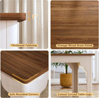 HUAHUU 63" Farmhouse Dining Table Set for 4-6, Kitchen Table with 2 Benches, Space Saving 3-Piece Rectangle Wooden Dinette Table Set for Dining Room, Breakfast Nook, Small Space, Brown & White