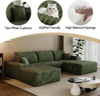 107.7" Sectional Couch Modern Modular U - Shape Corduroy Upholstered Sofa for Living Room - Deep Seat with Chaise and Ottoman(Green, 2 Seater+Right Facing Chaise+Ottoman)