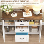 Vabches File Cabinet with 3 Drawers Fits Files Letter/A4 Size, Rustic White | Farmhouse Lateral File Cabinet, Wooden Filing Cabinet with Door and Adjustable Shelves Printer Stand for Home Office